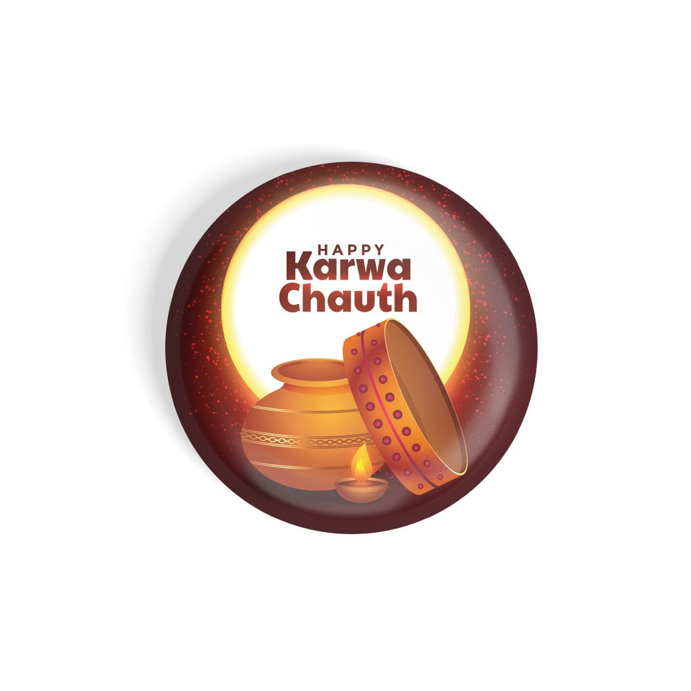 dhcrafts Round Fridge Magnet Red Karwa Chauth Glossy Finish Design Pack of 1 (58 mm)